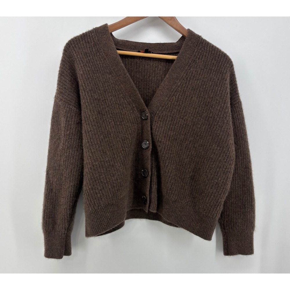 Quince Cardigan Sweater 100% Mongolian Cashmere Women's Medium Ribbed Brown